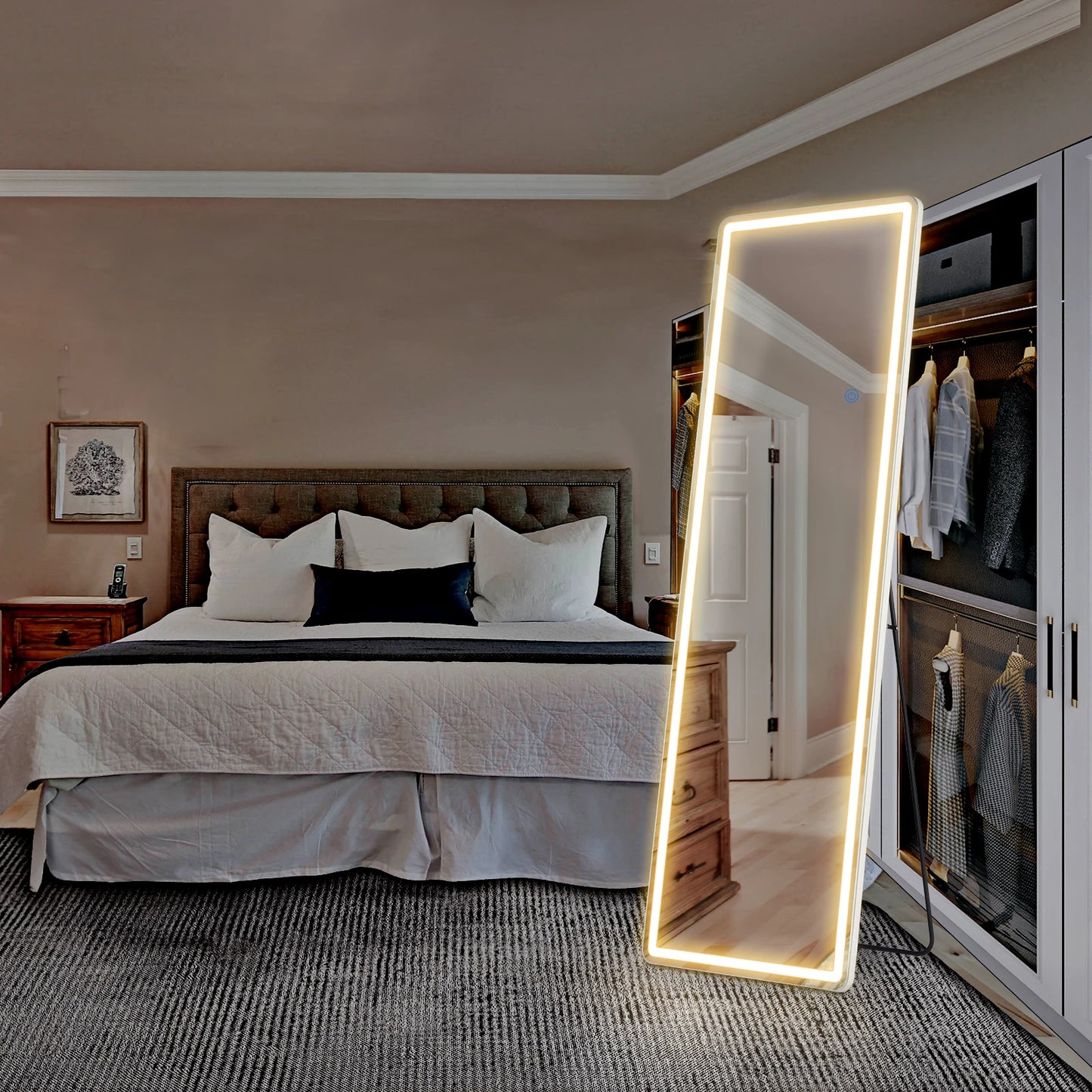 JHK Led 64"x21" Full Length Mirror Standing Hanging or Wall-Mounted Mirrors with Stand Aluminum Alloy Frame For Living Room