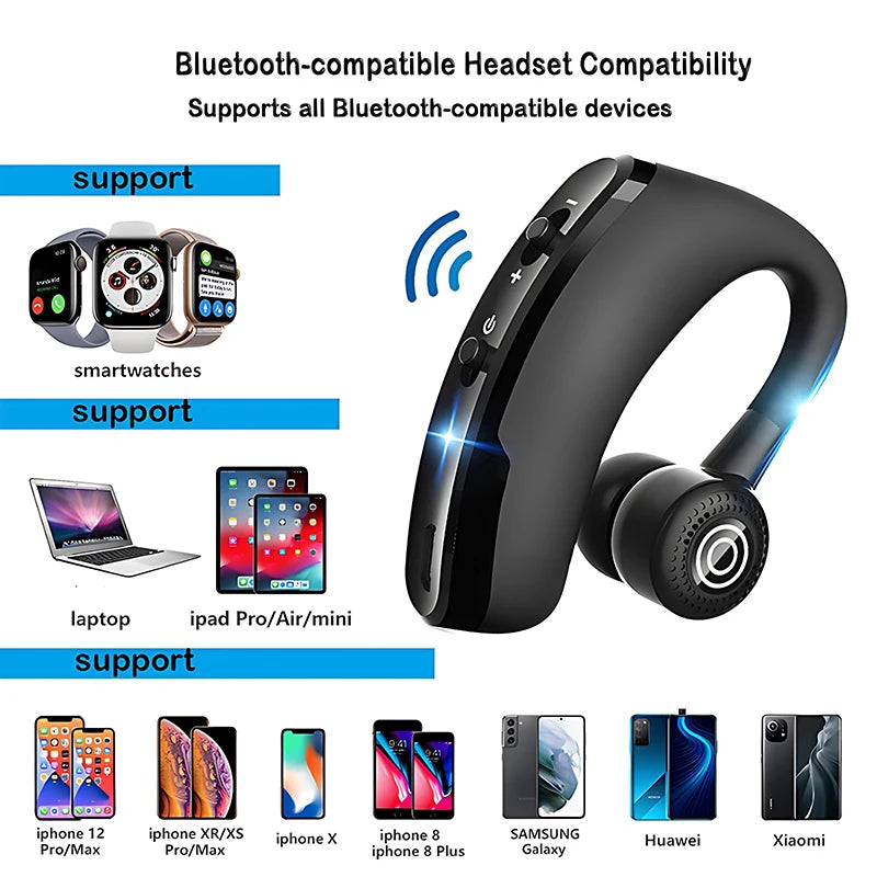 VAORLO V9 Bluetooth-навушники Спортивні автомобільні бездротові навушники з мікрофоном HD Handsfree Дзвінки Стерео-музика Бізнес-гарнітура V8