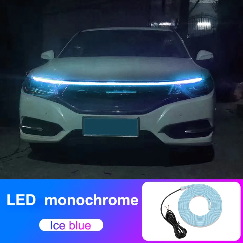 2M 12V Car Hood Daytime Running Light Strip Waterproof Flexible LED Auto Decorative Atmosphere Lamp Ambient Backlight Universal