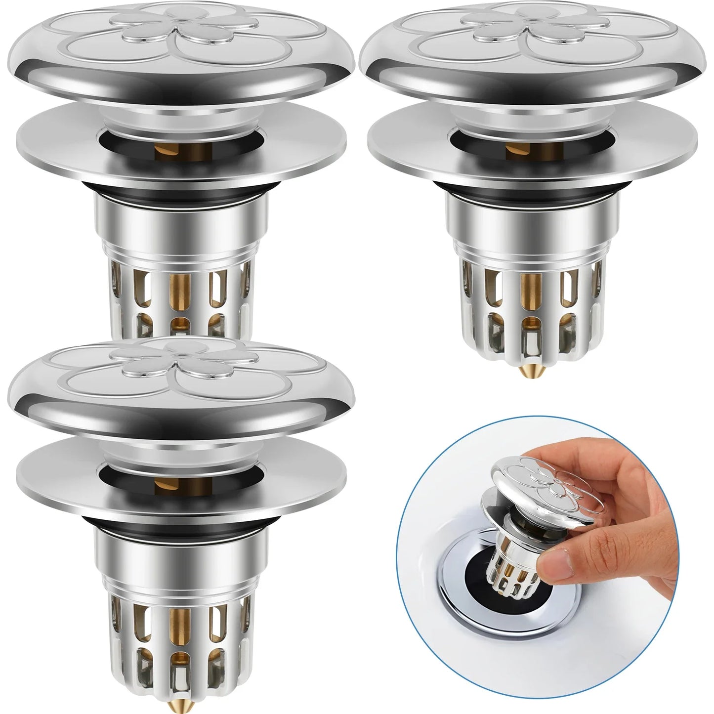 3Pcs Universal Stainless Steel Bathroom Basin Pop-Up Bounce Core Sink Stopper with Drain Hole for Bathtub Stopper Bathroom Tools