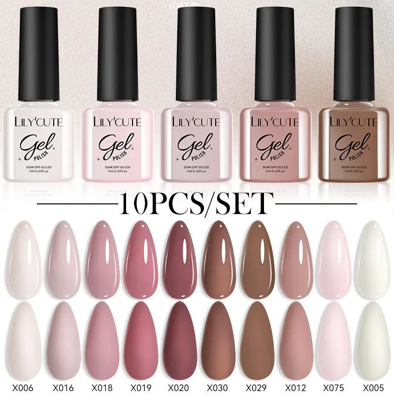 LILYCUTE 10PCS/Set Набір гель-лаків для нігтів Рожевий фіолетовий гель для нігтів Напівперманентний УФ світлодіодний лак Nail Art Design Soak Off Набір гелів для нігтів