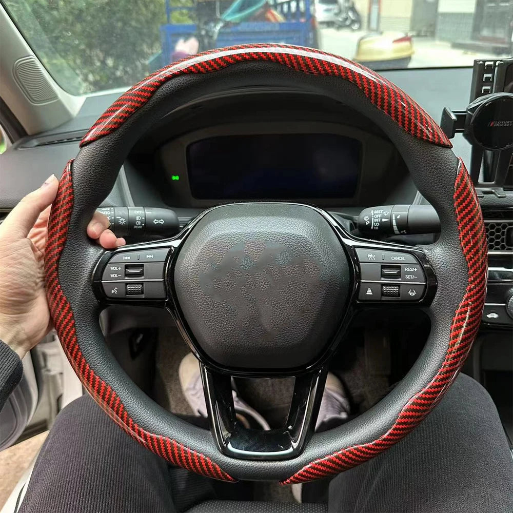 3PCS Laser Carbon Fiber Silicone Car Round Steering Wheel Cover Fiber Leather Wheel Booster Auto Cover Non-Slip Universal parts