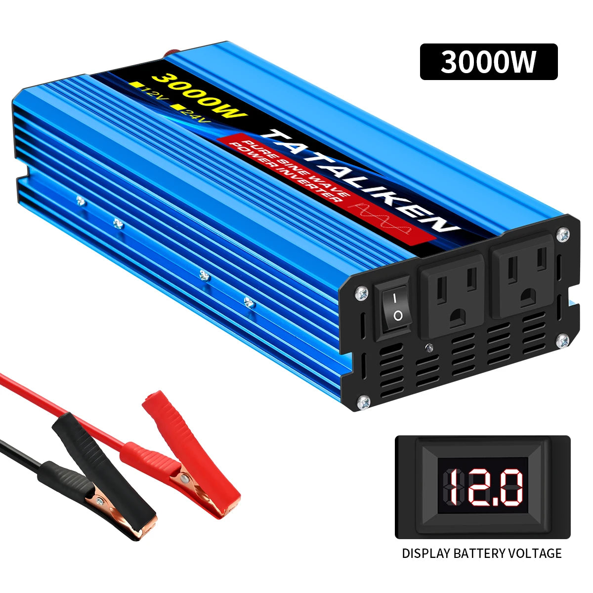 US Socket 12V To AC 110V 60HZ Pure Sine Wave Inverter Car Power 1600W/2200W/3000W Voltage Portable Converter with LED EzBuyCo