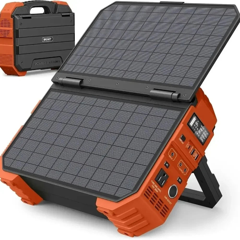Portable Power Station with Built-in Solar Panel,614WH/192000mAh LiFePO4 Battery, 600W Solar Generator with AC/DC/USB/PD Outputs