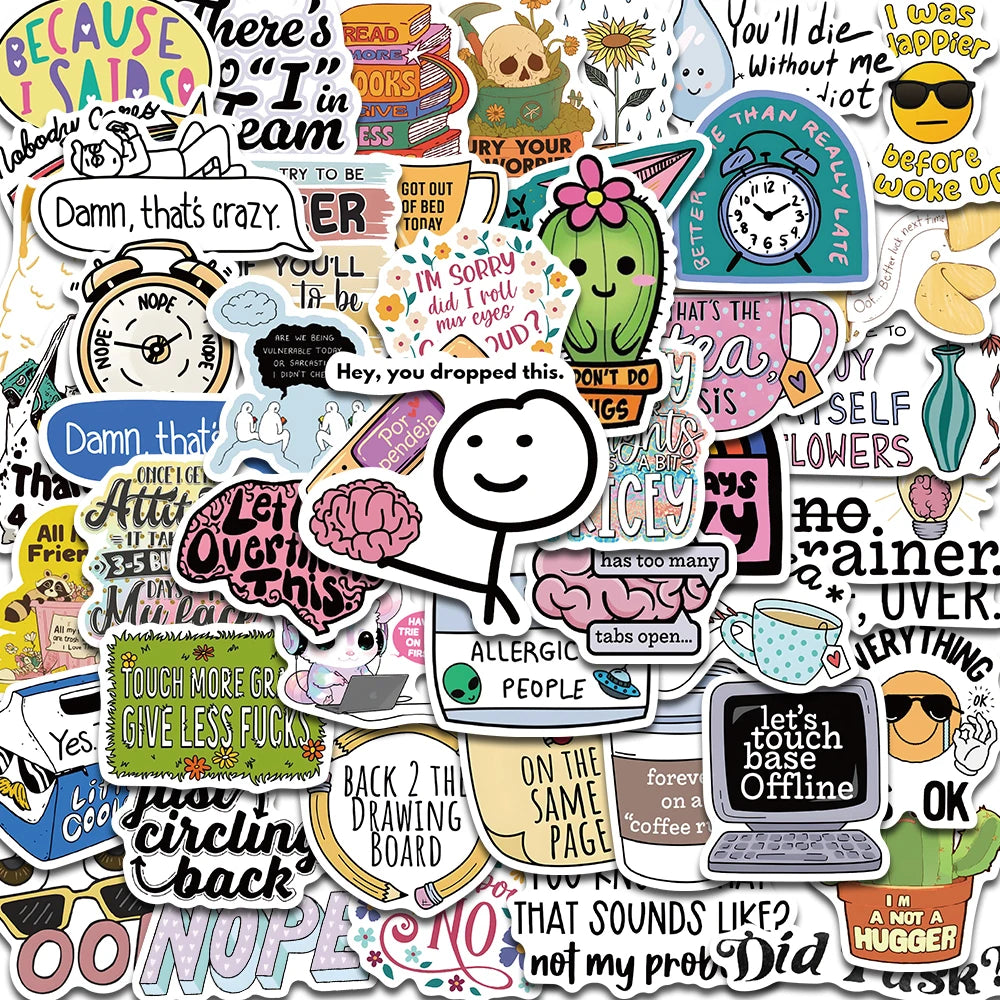 50PCS Sarcastic Sticker Aesthetic Kawaii Scrapbook Graffiti Decoration Laptop Luggage Phone Skateboard Waterproof DIY Sticker