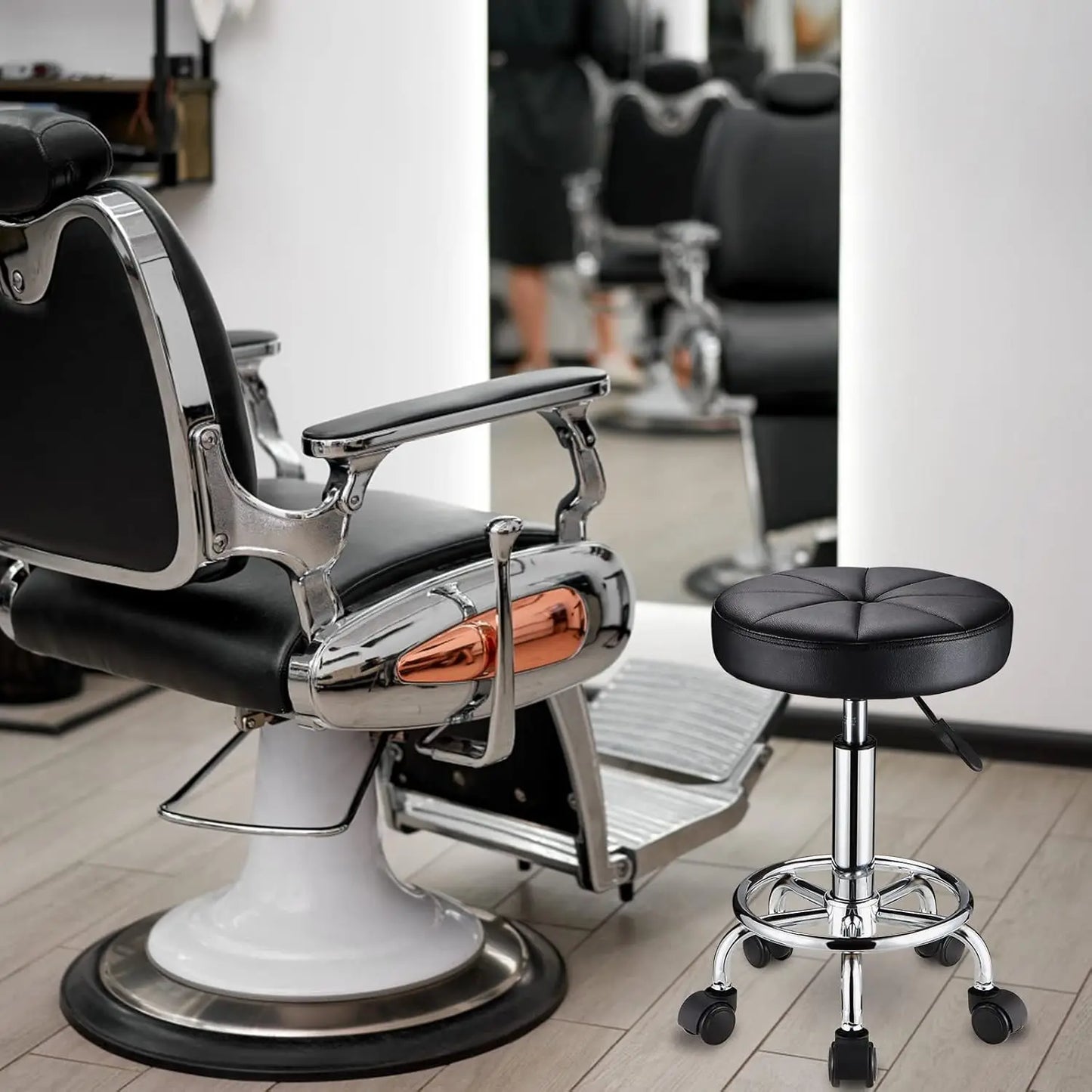 Round Rolling Stool with Wheels Height Adjustable Swivel Stool Chair for Spa Salon Massage