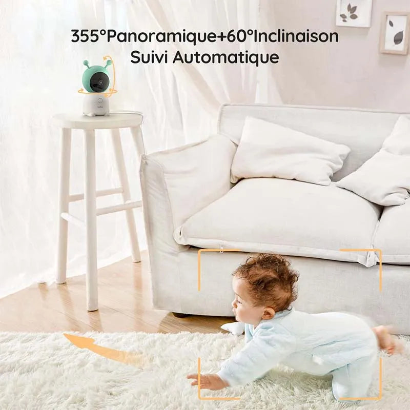 BOIFUN 2K 5" Baby Monitor Camera, 360° Rotation with Phone App, Colorful Night Lights,Motion Monitoring, Automatic Tracking