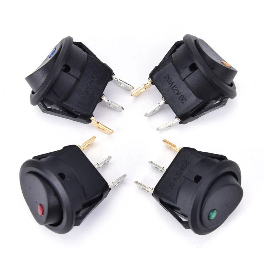 4Pcs Lighted Rocker Switch Waterproof DC 12V 20A Round Rocker Toggle Switch 3 Pins Toggle Buttons for Car Automotive Boat Truck