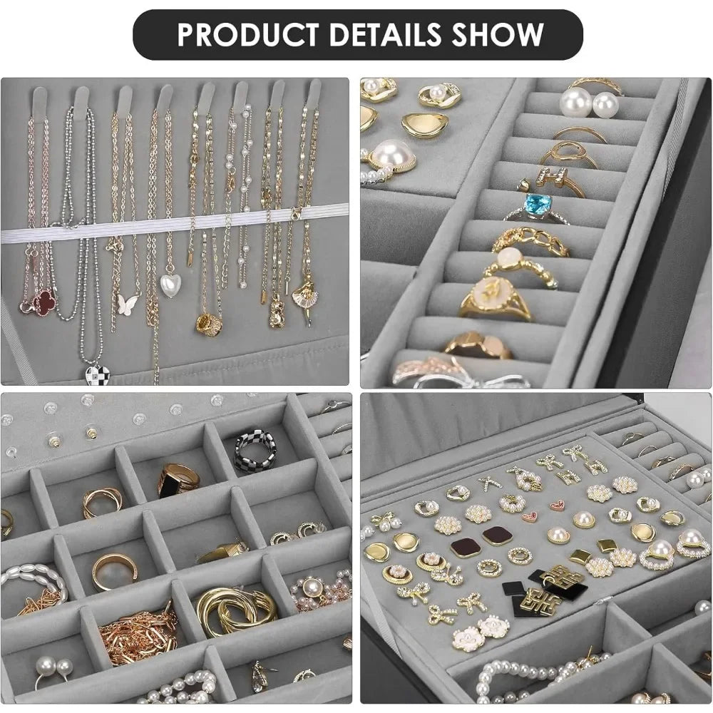 Jewelry Box, Jewelry Boxes for Women & Men with PU Leather, 2 Layer Large Jewelry Organizer Storage Case with Lock, for Necklace