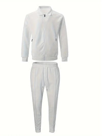 2 Pieces Classic Men's Sportswear Set - Soft, Breathable, Full Zip Tracksuit
