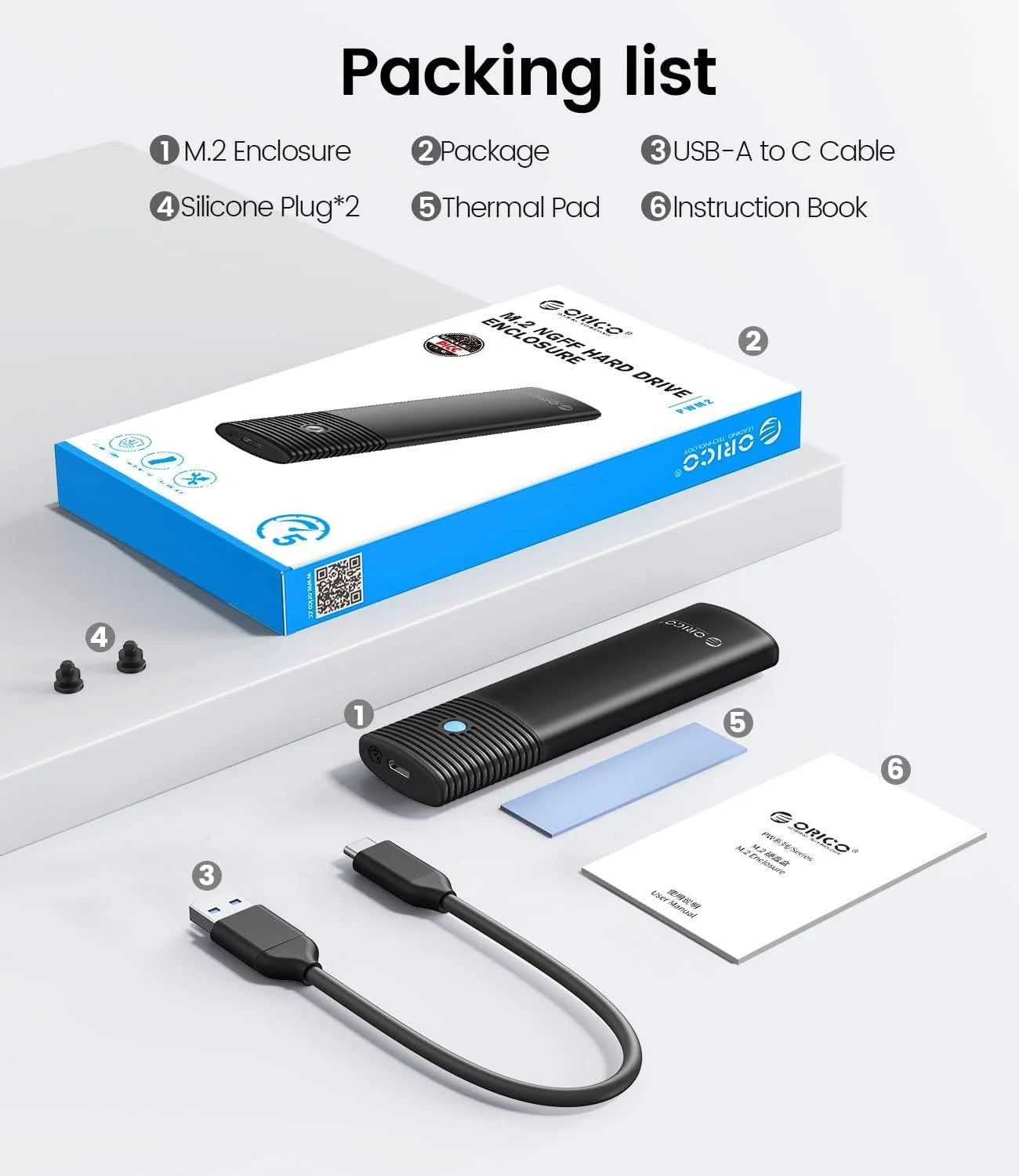 ORICO M.2 SATA NGFF SSD Enclosure USB 3.1 Type C 5Gbps External Solid State Enclosure Adapter for 2280/2260/2242/2230 SSD 4TB