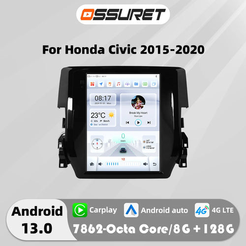 9.7" 7862 Android 13 Car radio for Honda Civic 2015-2020 tesla Style Multimedia player Carplay GPS navi Stereo 4G SWC Autoradio