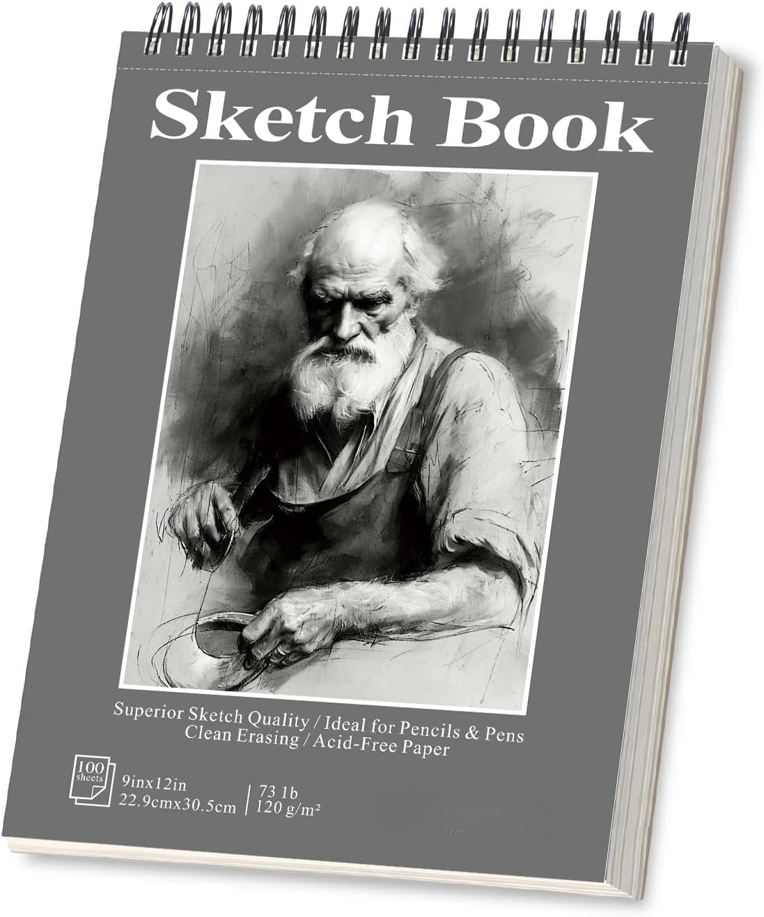 Sketchbook - 9"x12" spiral bound drawing board, 1 pack of 100 sheets, acid-free paper - perfect for kids sketchbook drawing