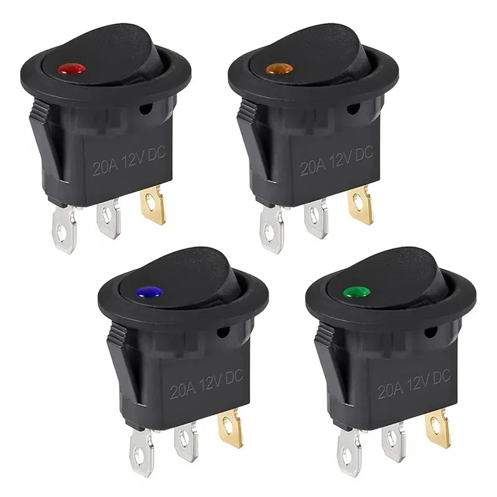 4Pcs Lighted Rocker Switch Waterproof DC 12V 20A Round Rocker Toggle Switch 3 Pins Toggle Buttons for Car Automotive Boat Truck