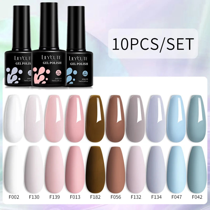 LILYCUTE 10PCS/Set Набір гель-лаків для нігтів Рожевий фіолетовий гель для нігтів Напівперманентний УФ світлодіодний лак Nail Art Design Soak Off Набір гелів для нігтів