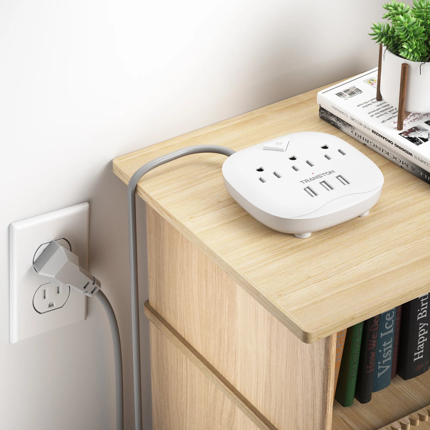 TRANSTONpower strip with switch, 3power strip , 3 USB Ports, 5ft Extension Cord, Quick Charge, Fire Resistant, For Home and off