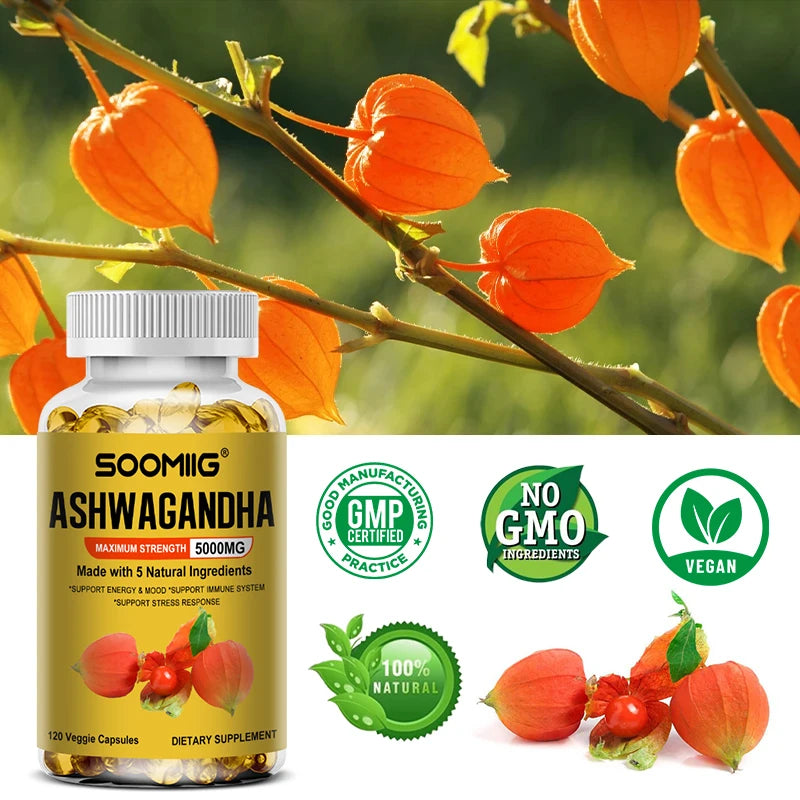 ASHWAGANDHA, Maximum Strength, 5000 Mg, Supports Energy and Mood, Immune System, Stress Response