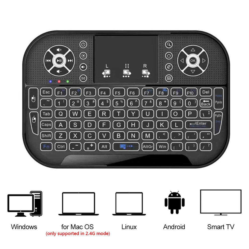 Fly Air Mouse Remote Control 2.4G&Bluetooth-compatible Backlit Handheld Remote Keyboard with Touchpad Rechargeable for PC Laptop