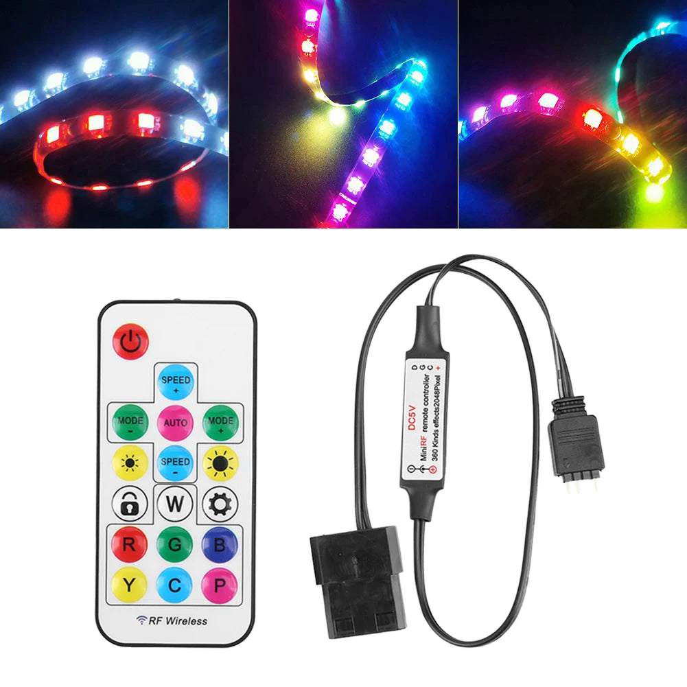 5V RF Wireless Remote Control Battery Powered 2.4G RGB LED Controller 17 Keys Accessories 3 Pin To SATA 4Pin for Computer Case