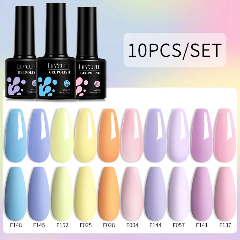 LILYCUTE 10PCS/Set Набір гель-лаків для нігтів Рожевий фіолетовий гель для нігтів Напівперманентний УФ світлодіодний лак Nail Art Design Soak Off Набір гелів для нігтів