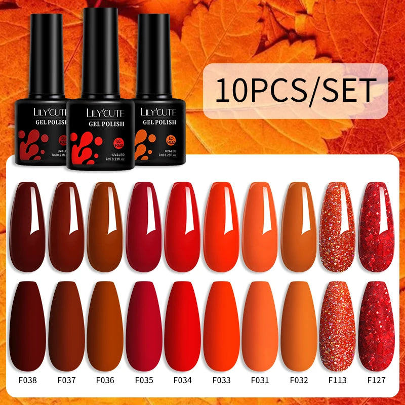 LILYCUTE 10PCS/Set Набір гель-лаків для нігтів Рожевий фіолетовий гель для нігтів Напівперманентний УФ світлодіодний лак Nail Art Design Soak Off Набір гелів для нігтів