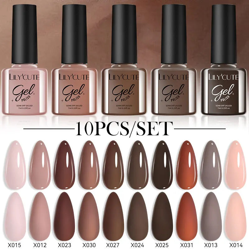 LILYCUTE 10PCS/Set Набір гель-лаків для нігтів Рожевий фіолетовий гель для нігтів Напівперманентний УФ світлодіодний лак Nail Art Design Soak Off Набір гелів для нігтів
