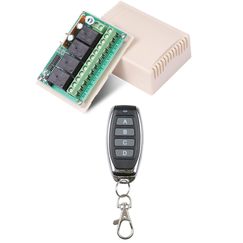 433Mhz DC 12V 20A 4CH Relay Module Receiver EV1527 Wireless Remote Control Switch 433Mhz for DC Motor DIY