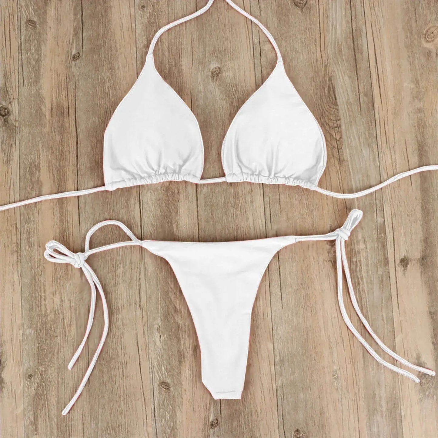 Sexy Women Bikini Lingerie Set Side Tie Swimsuit T--back Low Rise Thong Bandage Style Brazilian Swimwear Soft Solid Underwear