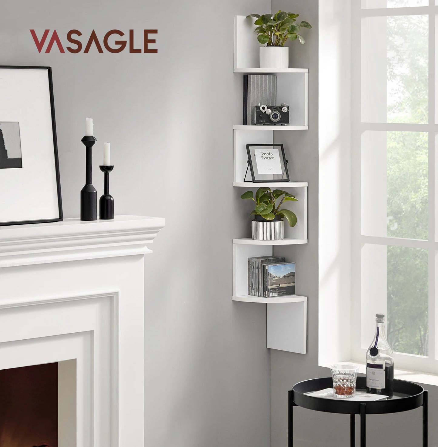 VASAGLE Corner Shelf Wall Mount, 5-Tier Floating Corner Bookshelf, Plant Shelf for Bedroom, Living Room, Bathroom, Home Office