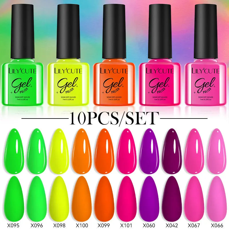 LILYCUTE 10PCS/Set Набір гель-лаків для нігтів Рожевий фіолетовий гель для нігтів Напівперманентний УФ світлодіодний лак Nail Art Design Soak Off Набір гелів для нігтів