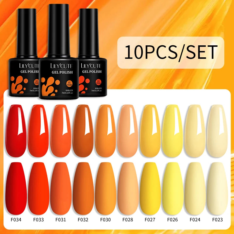LILYCUTE 10PCS/Set Набір гель-лаків для нігтів Рожевий фіолетовий гель для нігтів Напівперманентний УФ світлодіодний лак Nail Art Design Soak Off Набір гелів для нігтів