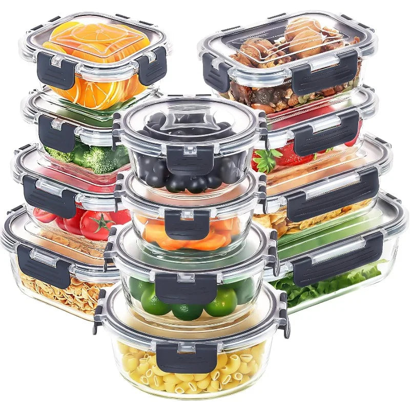 12 Pack Glass Food Storage Containers with Lids, Meal Prep, Pantry Kitchen Storage Containers for Lunch, Leak Proof, Airtight