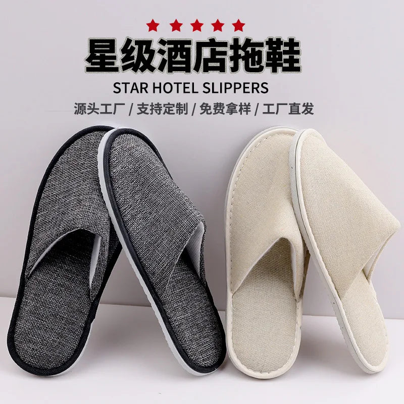 Disposable Slippers Cotton Linen Thickened Non-slip Bottom Hotel Hotel Guest House Travel Slippers Single Random Color