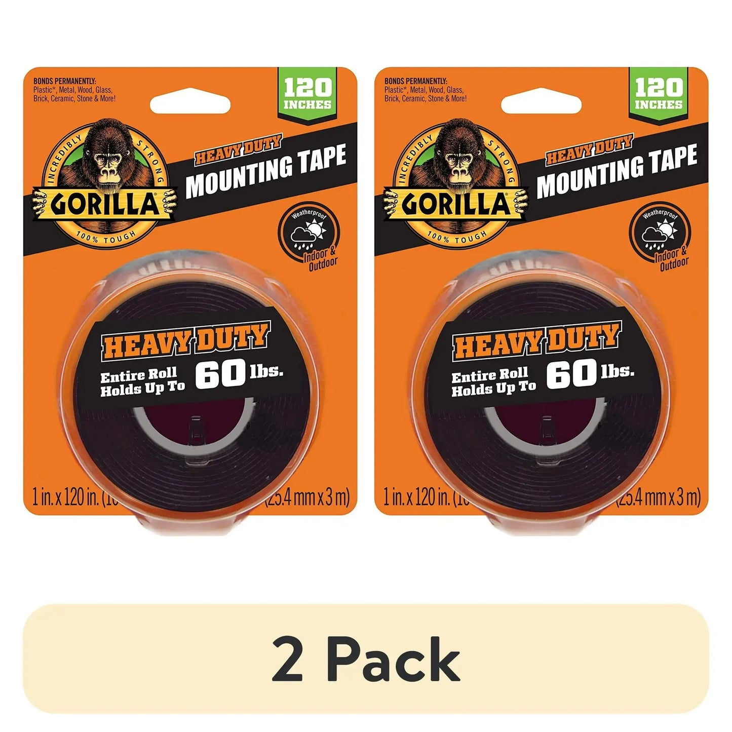 (2 pack) Gorilla XL Black Heavy Duty Mounting Tape Material Acrylic Adhesive, 10 ft Roll. Black Color Model