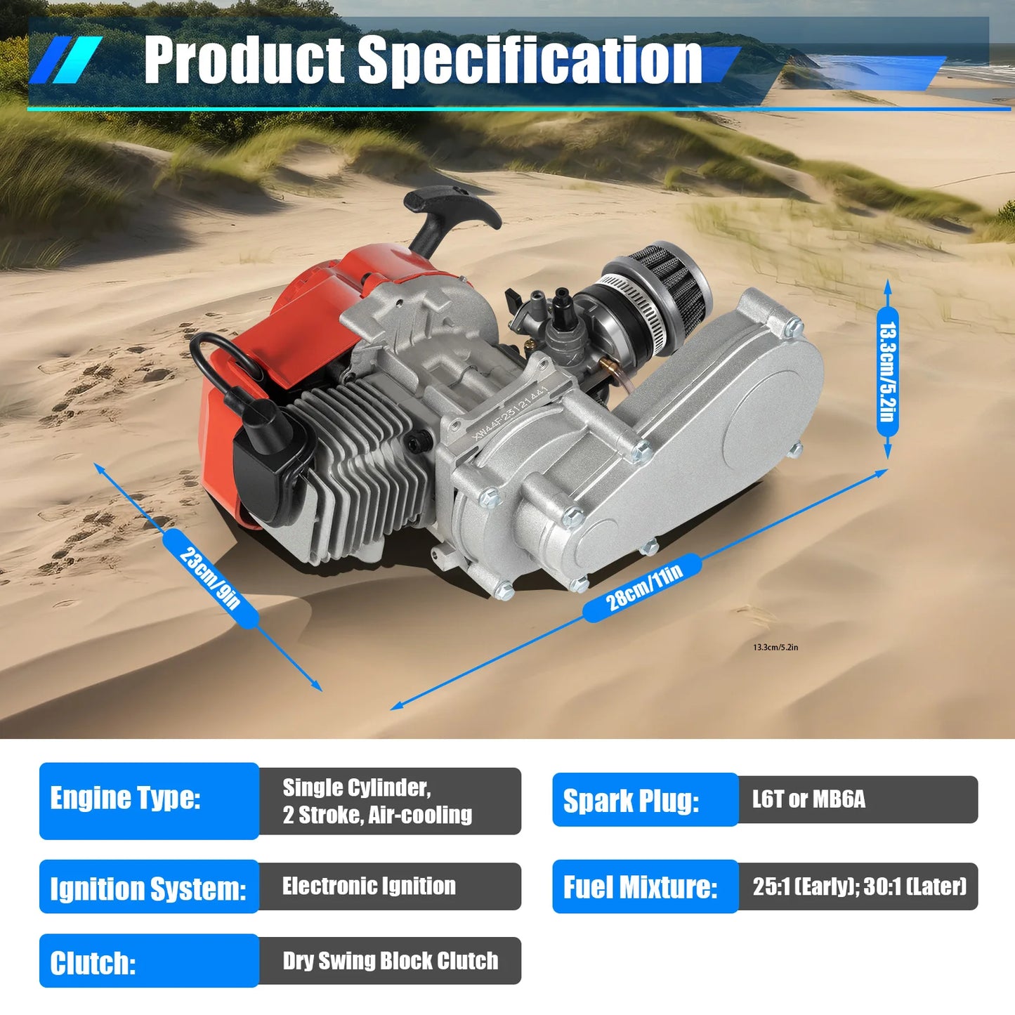 49CC 50CC 2-Stroke Pull Start Engine Motor for Mini Dirt Bike Pocket Bike ATV Scooters 2-Stroke 49CC Gasoline Engine Motor Alumi