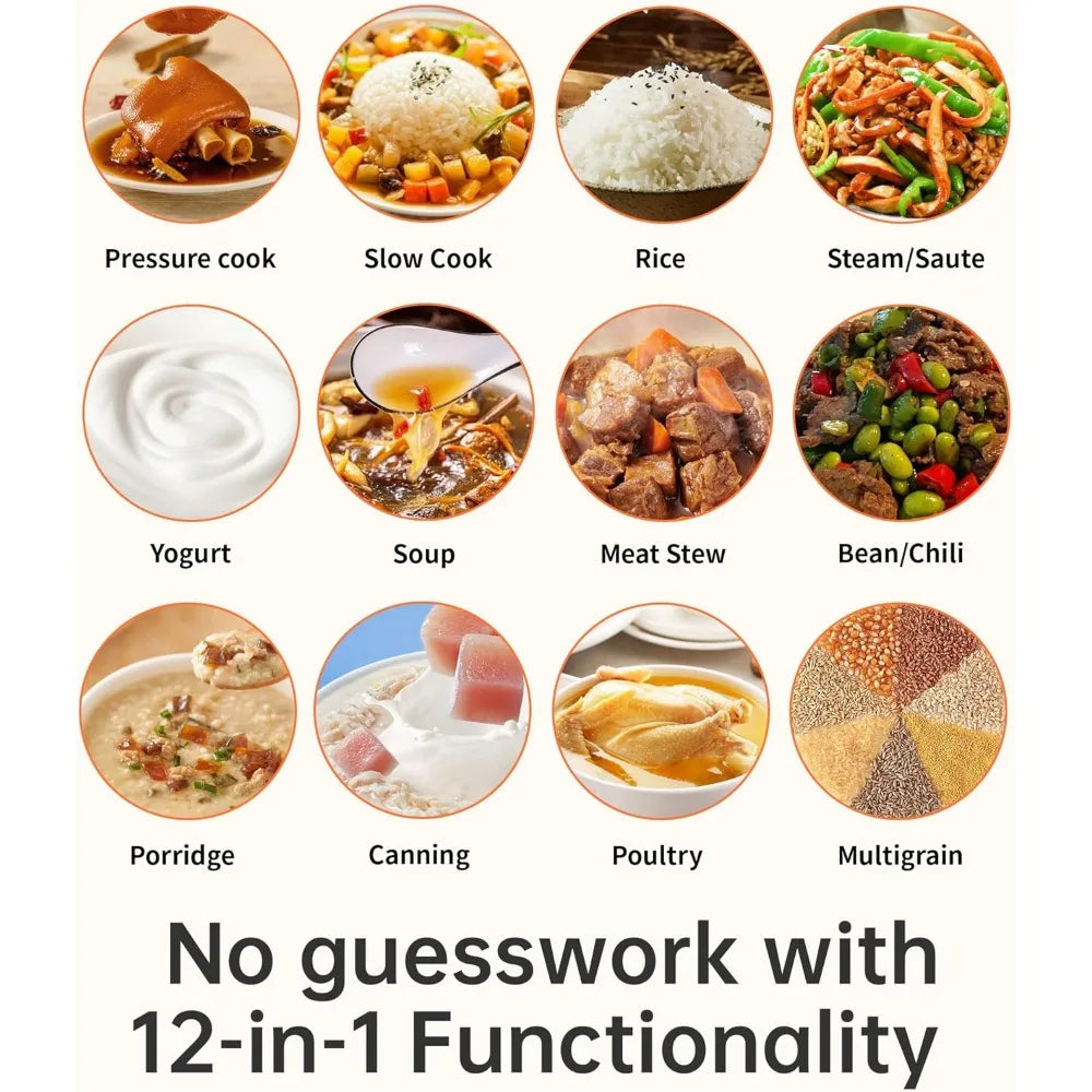 12-in-1 Electric Pressure Cooker, Instant Multi-Use Non-Stick Pot, Steamer, Sauté, Yogurt Maker, Warmer &Delay Start