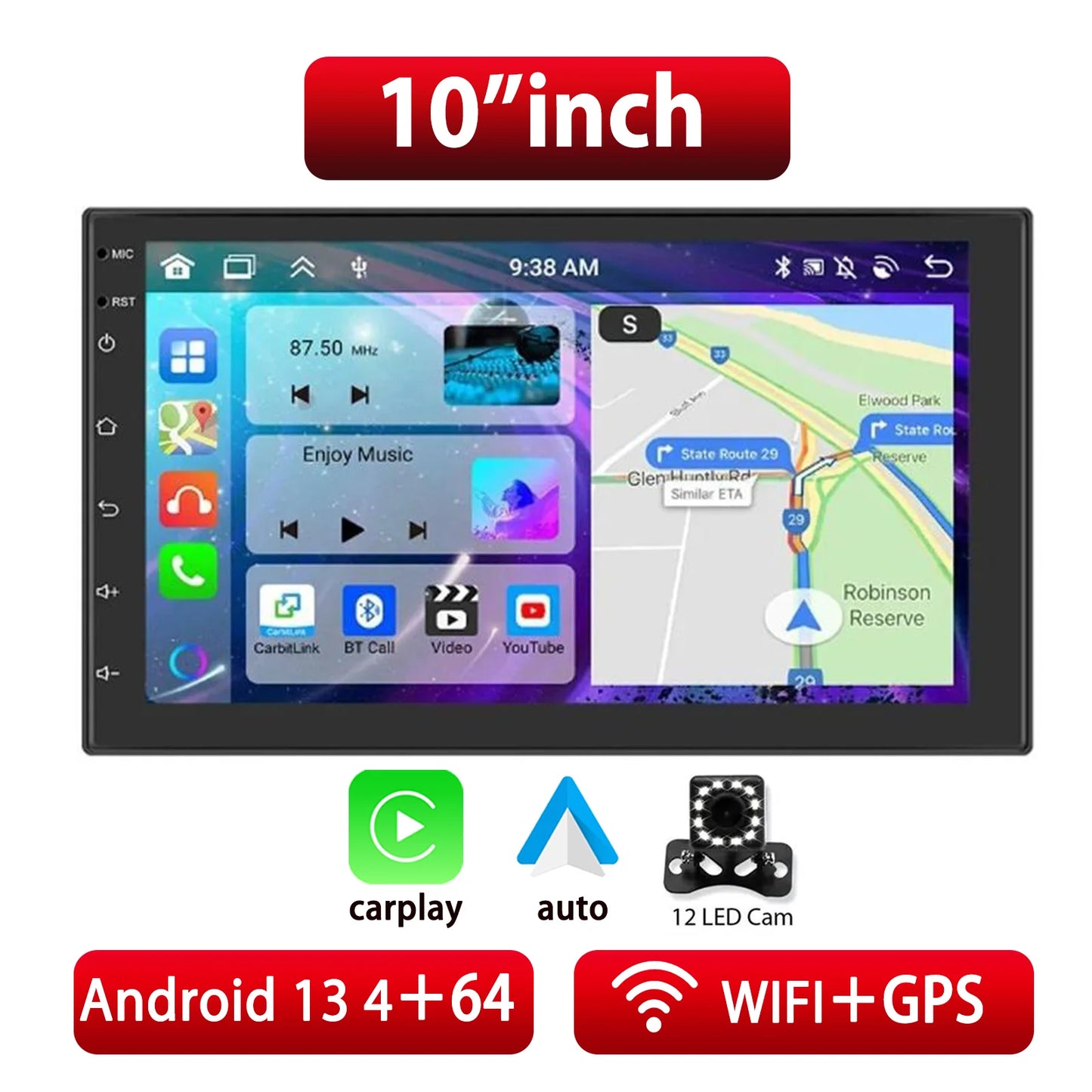 ESSGOO Car Radio Wireless Carplay Android Auto 2 Din 7"/9" GPS Navigator MP5 Player Glass Screen Wi-Fi FM BT Car Stereo