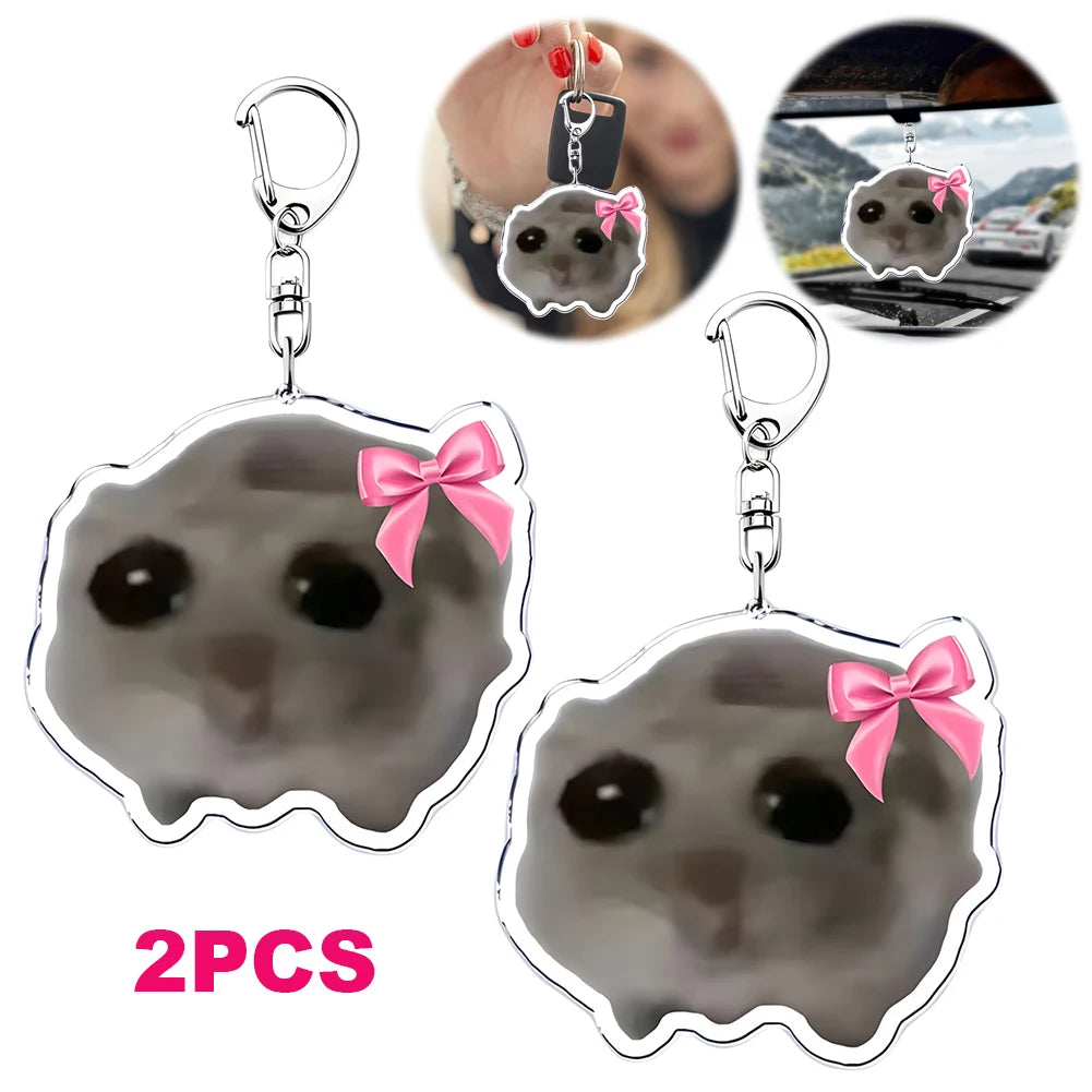 Funny Pendant Keyring I Am Just A Girl Popular Meme Key Chain Cute Meme Crying Hamster Gift for Friends Women