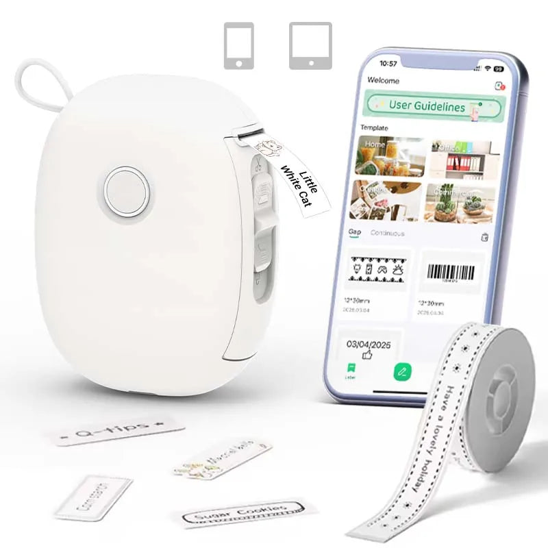 Mini Portable Thermal Printer Bluetooth Wireless Pocket Label Maker Home Study for Android iOS with 1roll Stickable Label Paper