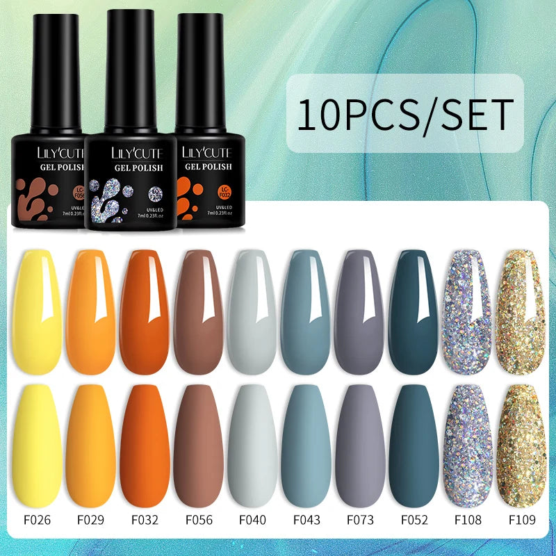 LILYCUTE 10PCS/Set Набір гель-лаків для нігтів Рожевий фіолетовий гель для нігтів Напівперманентний УФ світлодіодний лак Nail Art Design Soak Off Набір гелів для нігтів