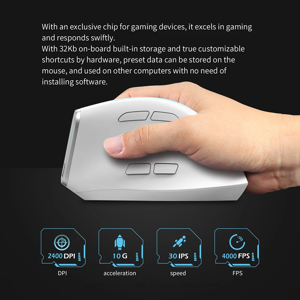 2400 DPI 8 Buttons Wireless Rechargeable Mice Professional F-36 Ergonomic Vertical Mouse for Computer Laptop Desktop