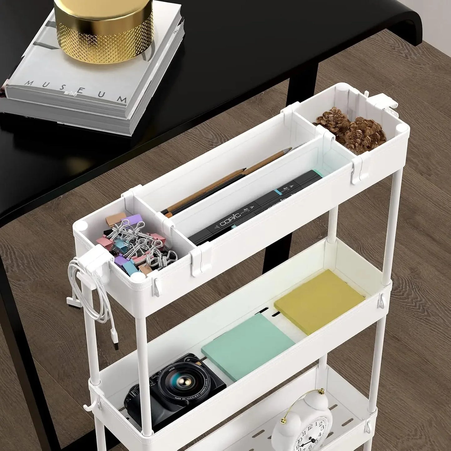 Storage Cart 4 Tier,Bathroom Organizer Rolling Utility, Mobile Shelving Unit Slide Out for Office, Kitchen, Laundry Room