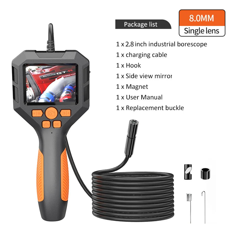 Endoscope Camera with Light 2.8 Inch Screen Scope Camera HD1080P 8MM Lens Pipe Inspection USB Borescope 8 LED 2600mAh