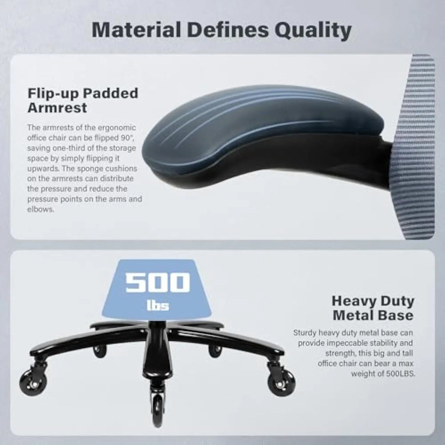500lbs Big and Tall Office Chair - Heavy Duty Mesh Ergonomic Desk Chair, High Back Computer Chair - Flip-up Armrests, Wide Thic