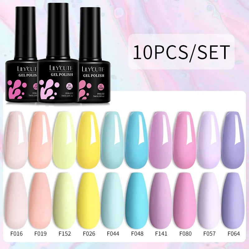 LILYCUTE 10PCS/Set Набір гель-лаків для нігтів Рожевий фіолетовий гель для нігтів Напівперманентний УФ світлодіодний лак Nail Art Design Soak Off Набір гелів для нігтів