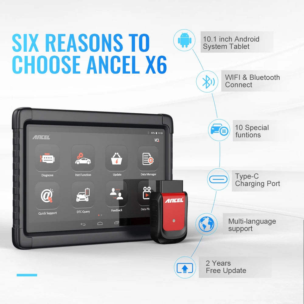 Ancel X6 All System Scanner OBD2 Diagnostic Tool 10 Reset SAS EPB Oil ABS D-P-F TPS BMS TPMS IMMO Auto OBD 2 Tools