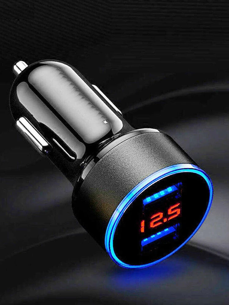 Cigarette Lighter Socket Dual USB 2 Port Car Charger Adapter 3.1A Super Fast Charging Aluminum Alloy 17.5W Voltmeter LCD Display