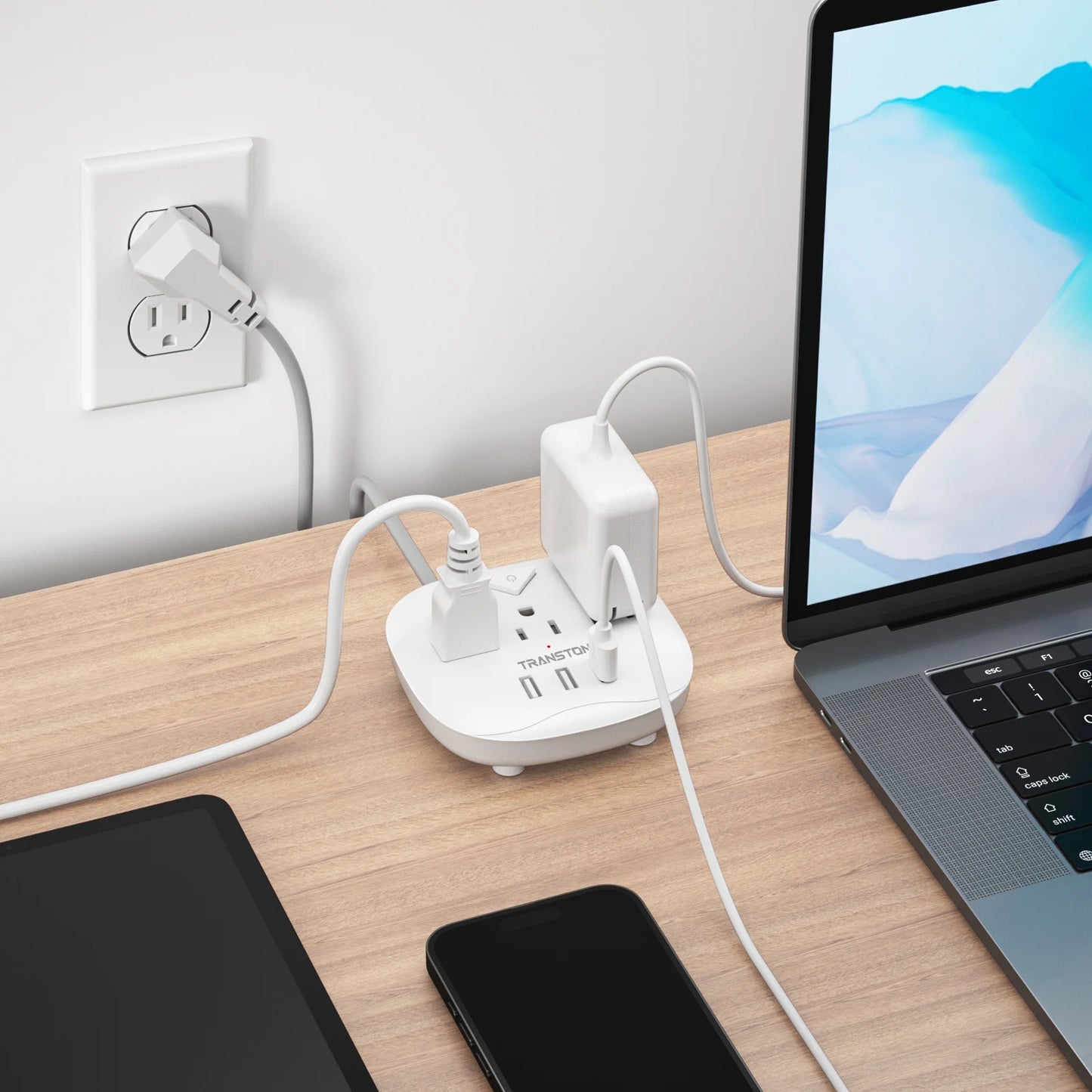 TRANSTONpower strip with switch, 3power strip , 3 USB Ports, 5ft Extension Cord, Quick Charge, Fire Resistant, For Home and off