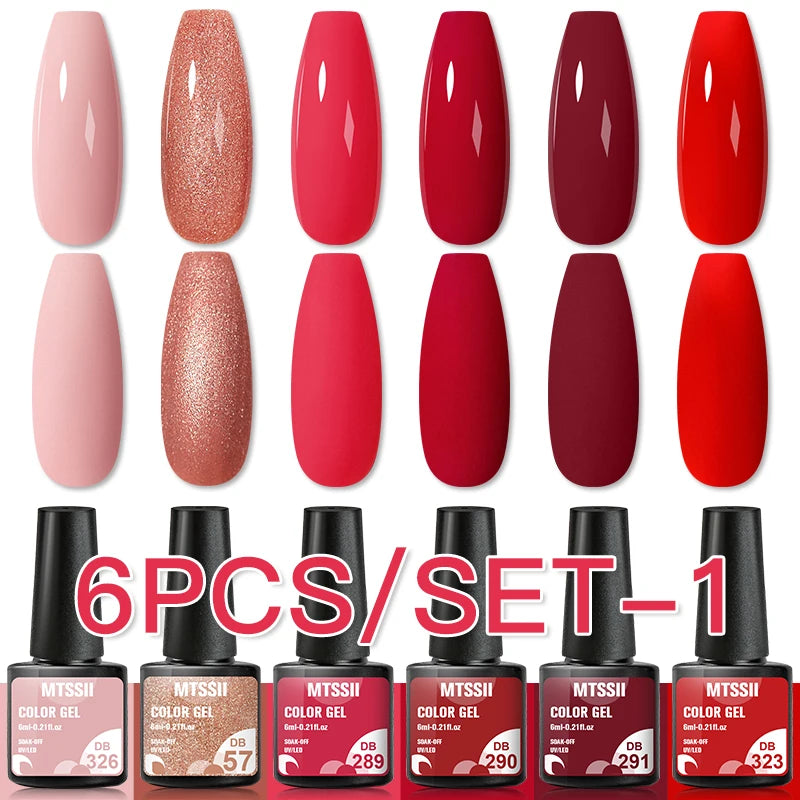6/8Pcs Spring Pink Color Gel Nail Polish Set Semi Permanent Varnishes Nail Art Design Hybrid Soak Off UV LED Gel Manicure Kit