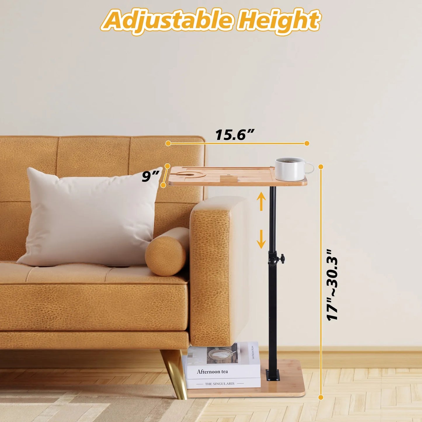 Vantic C Shaped End Table, Small Couch Side Table, Sturdy Slide Under Sofa Table with Metal Frame for Living Room & Bedroom